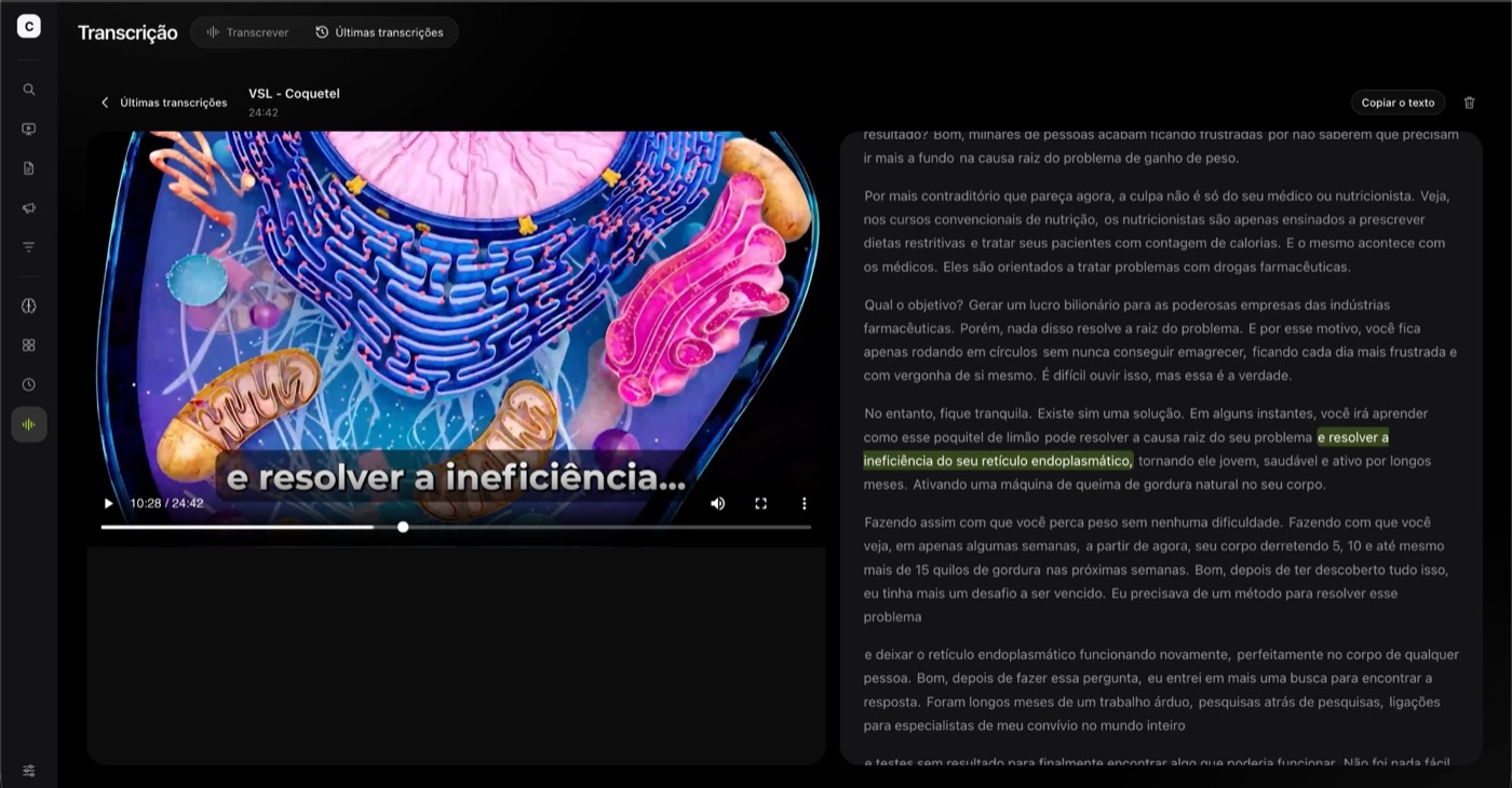 Octo Transcrição: o vídeo e o texto lado a lado